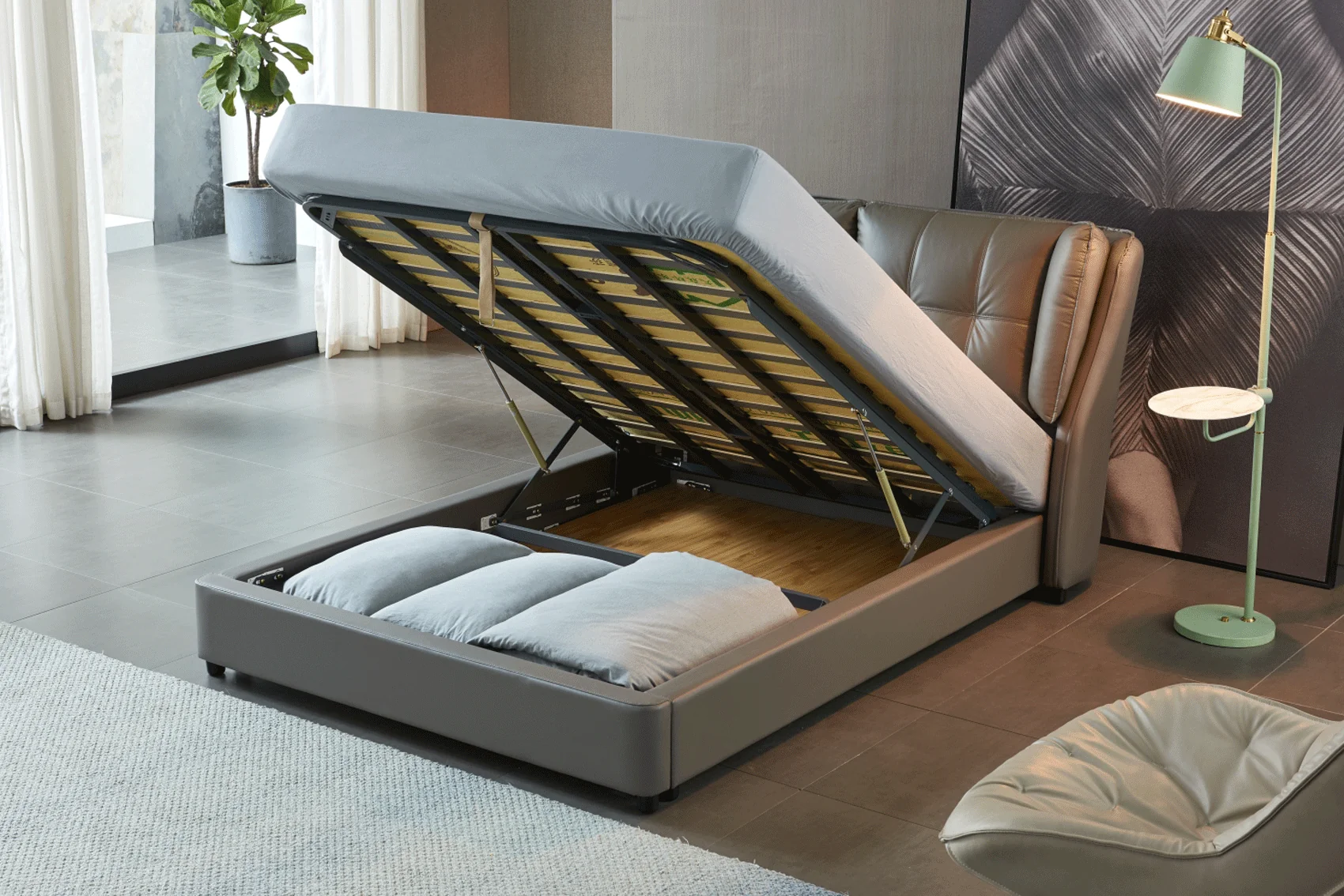 1806 Gray Leather Storage Bed - Queen Size - Image 2