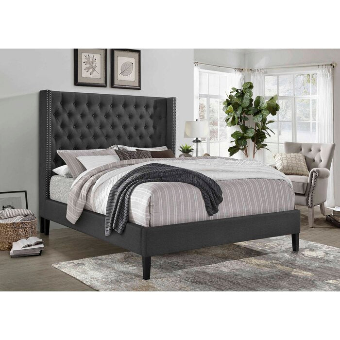 7534 Wing Back Upholstered Platform Bed - 4 Sizes - Image 4
