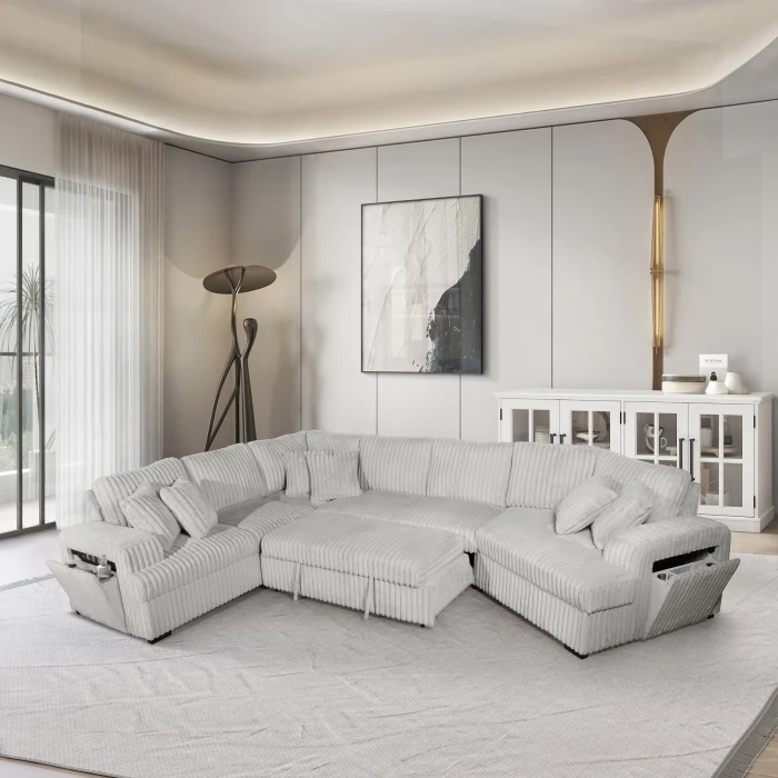8342 Corduroy 4 Pc Sectional - 2 Colors - Image 2