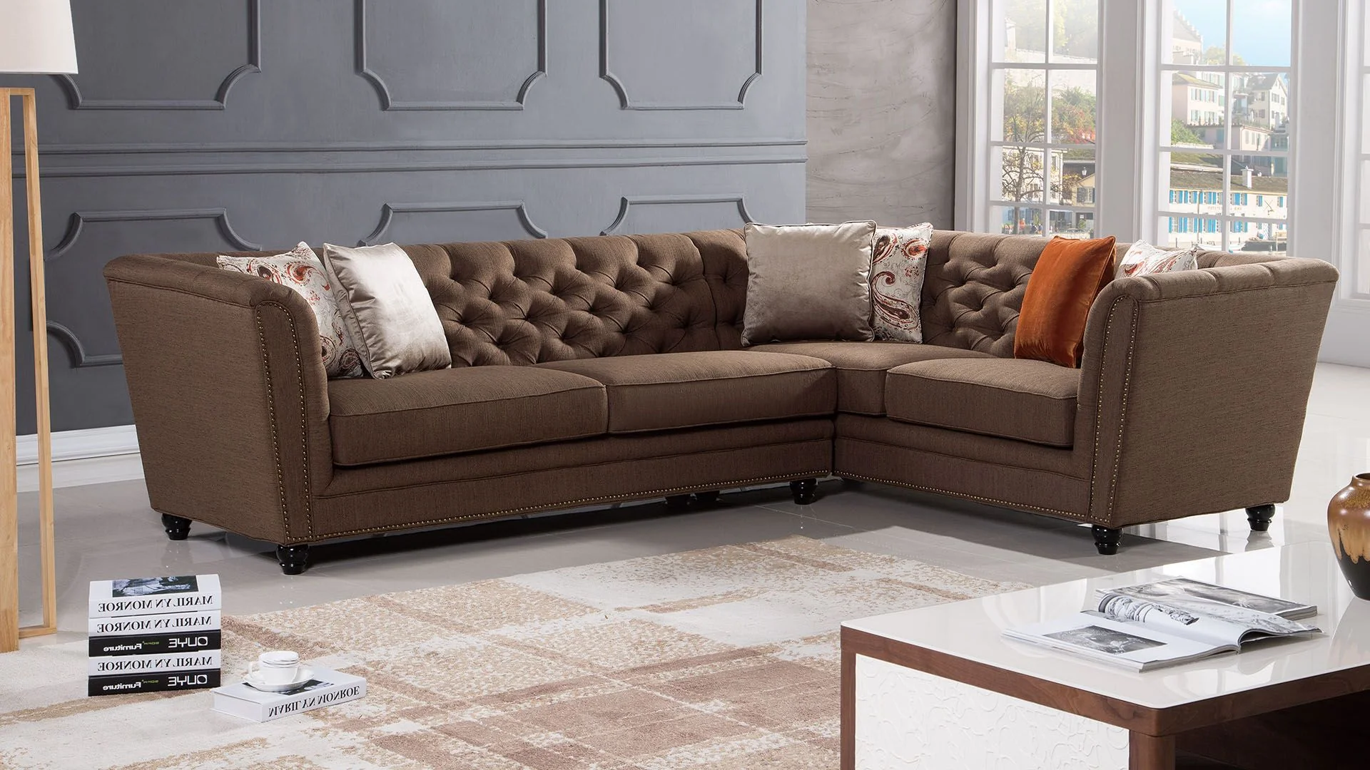 American Eagle L2219 Brown Fabric Sectional - Left Sitting