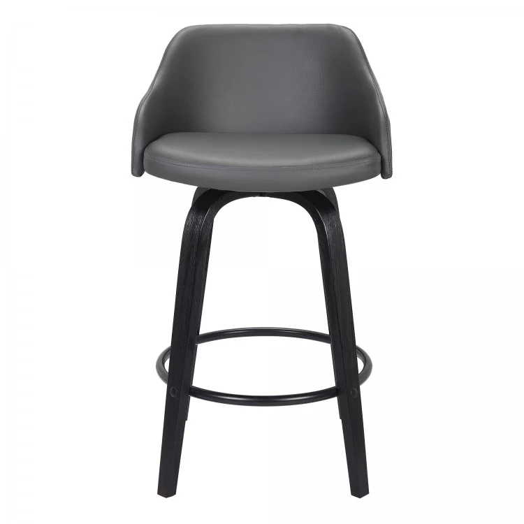Alec Swivel Grey Faux Leather & Black Wood Bar Stool - Image 2