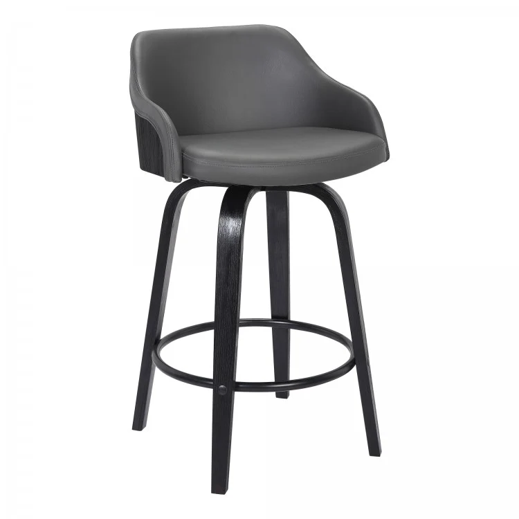 Alec Swivel Grey Faux Leather & Black Wood Bar Stool - Image 3
