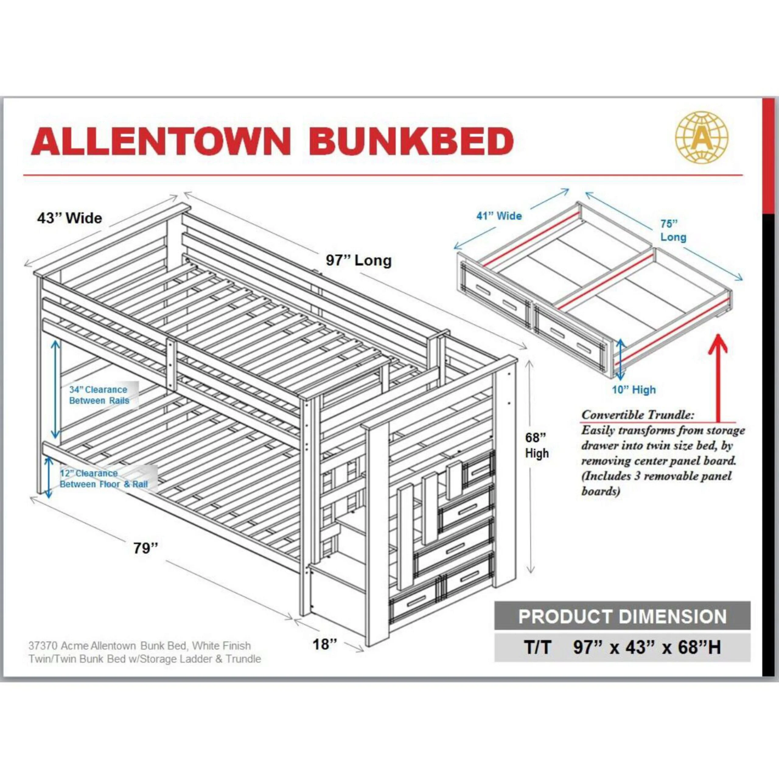 Allentown 37370 Twin Twin Bunk Bed + Storage - Image 2