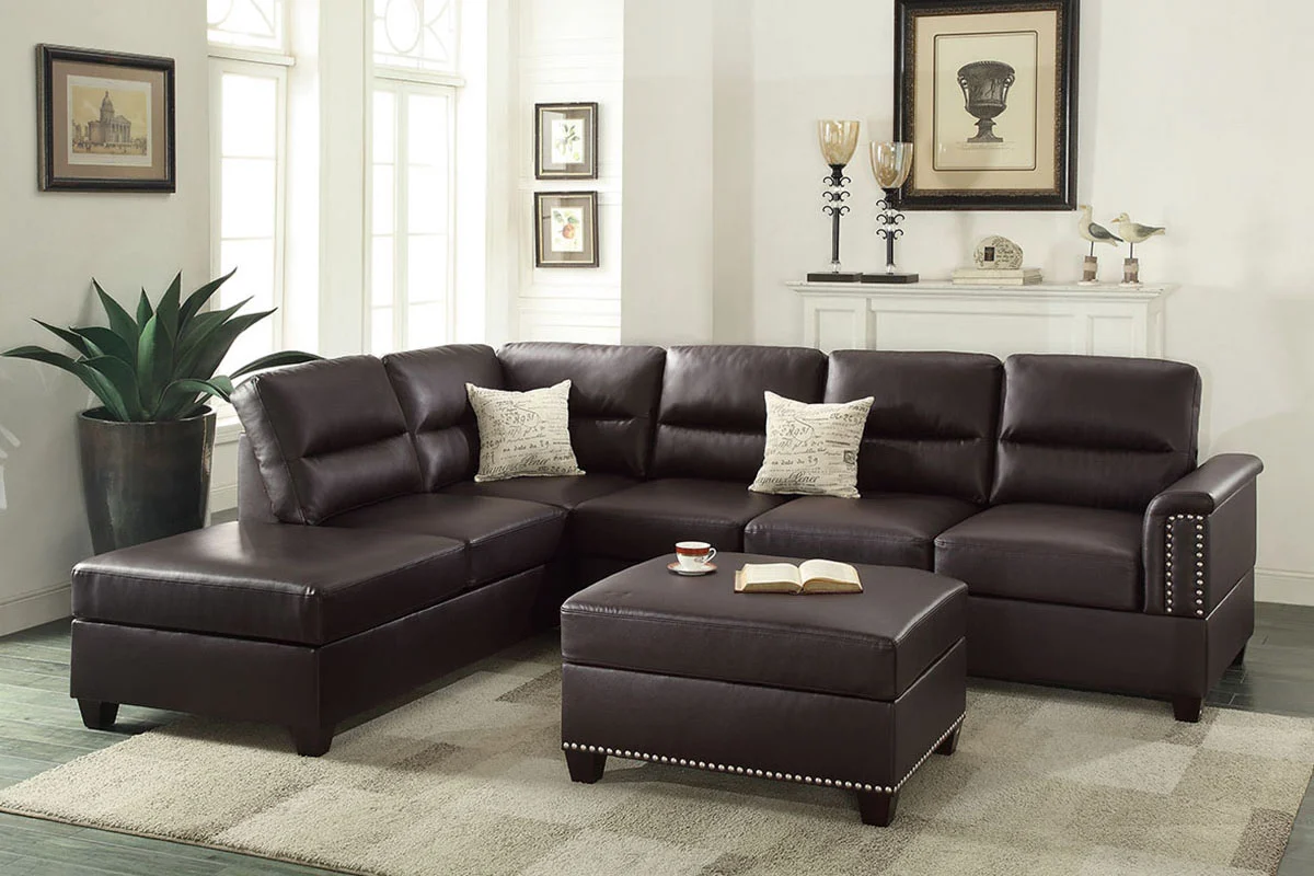 F7609 Andrew Sectional Espresso by Poundex - Nailhead Trim