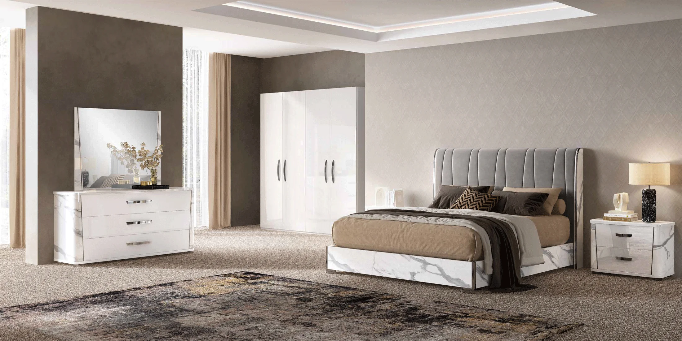 Anna High Gloss Marble Bedroom Collection by ESF - Image 2