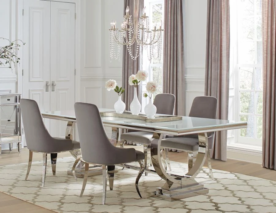 Antoine Rectangle Dining Table - White & Chrome - Image 3