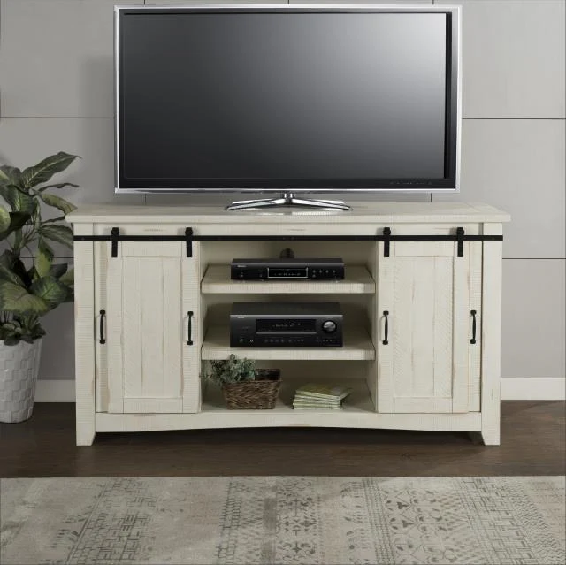Aspen Rustic Entertainment Console - Antique White Barn Doors - Image 3