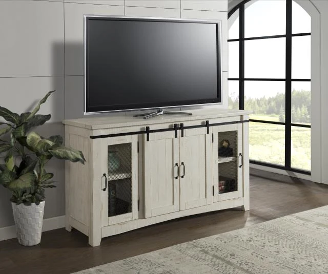 Aspen Rustic Entertainment Console - Antique White Barn Doors - Image 4