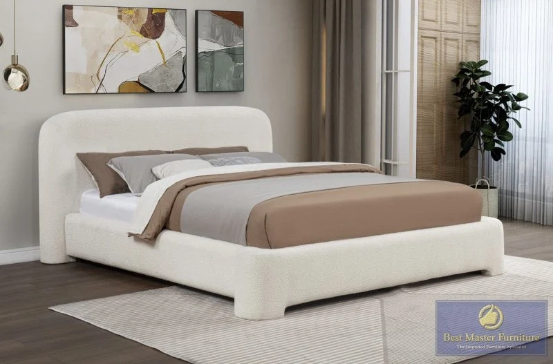 Avera Cream Burlap California King Platform Bed