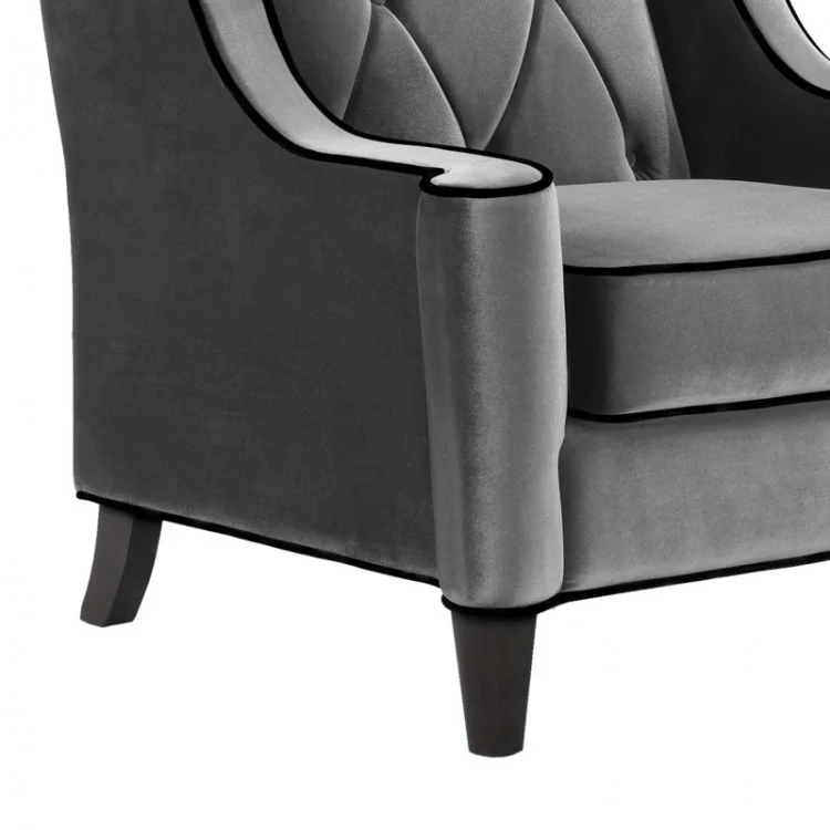 Barrister Chair In Gray Velvet with Black Piping - Image 4
