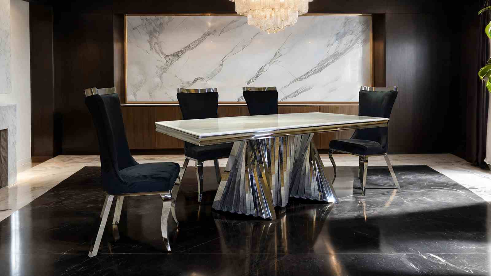 Basilicata 7 Pc Glam Dining Set Chrome Base