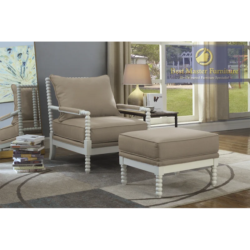 Beige Accent Chair + Ottoman