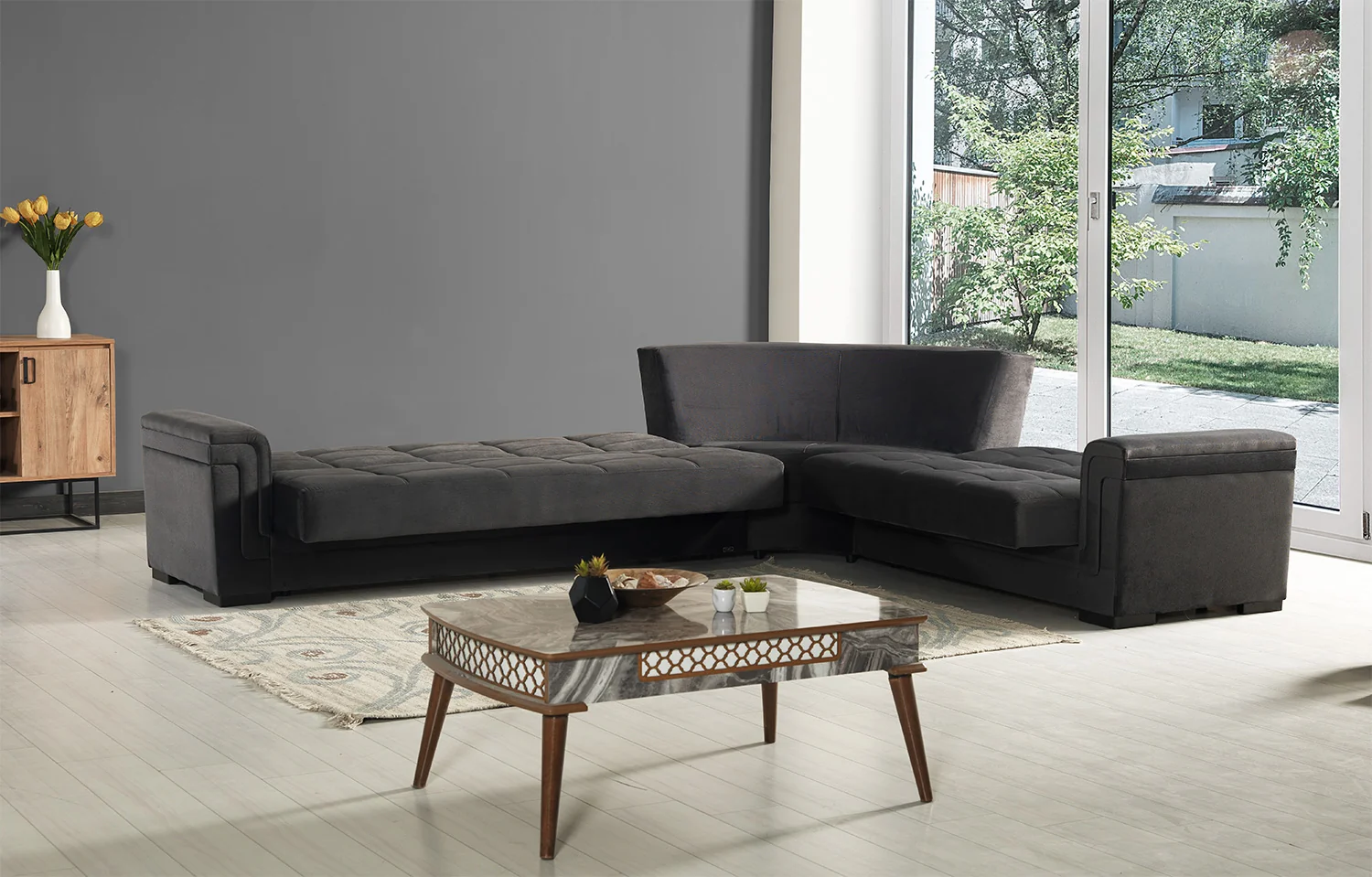 Bravo Graphite Gray Convertible Sectional - Image 4