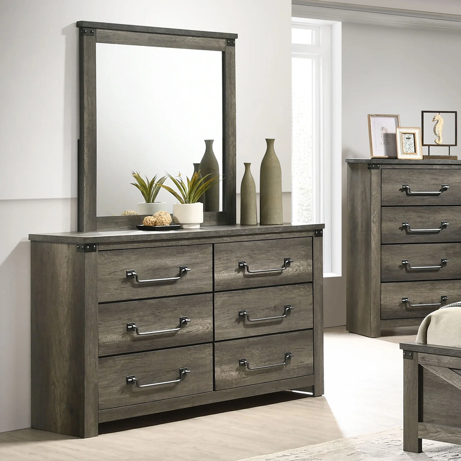 Britonale Rustic Gray 6 Drawer Dresser FM7218GY-D - Image 2