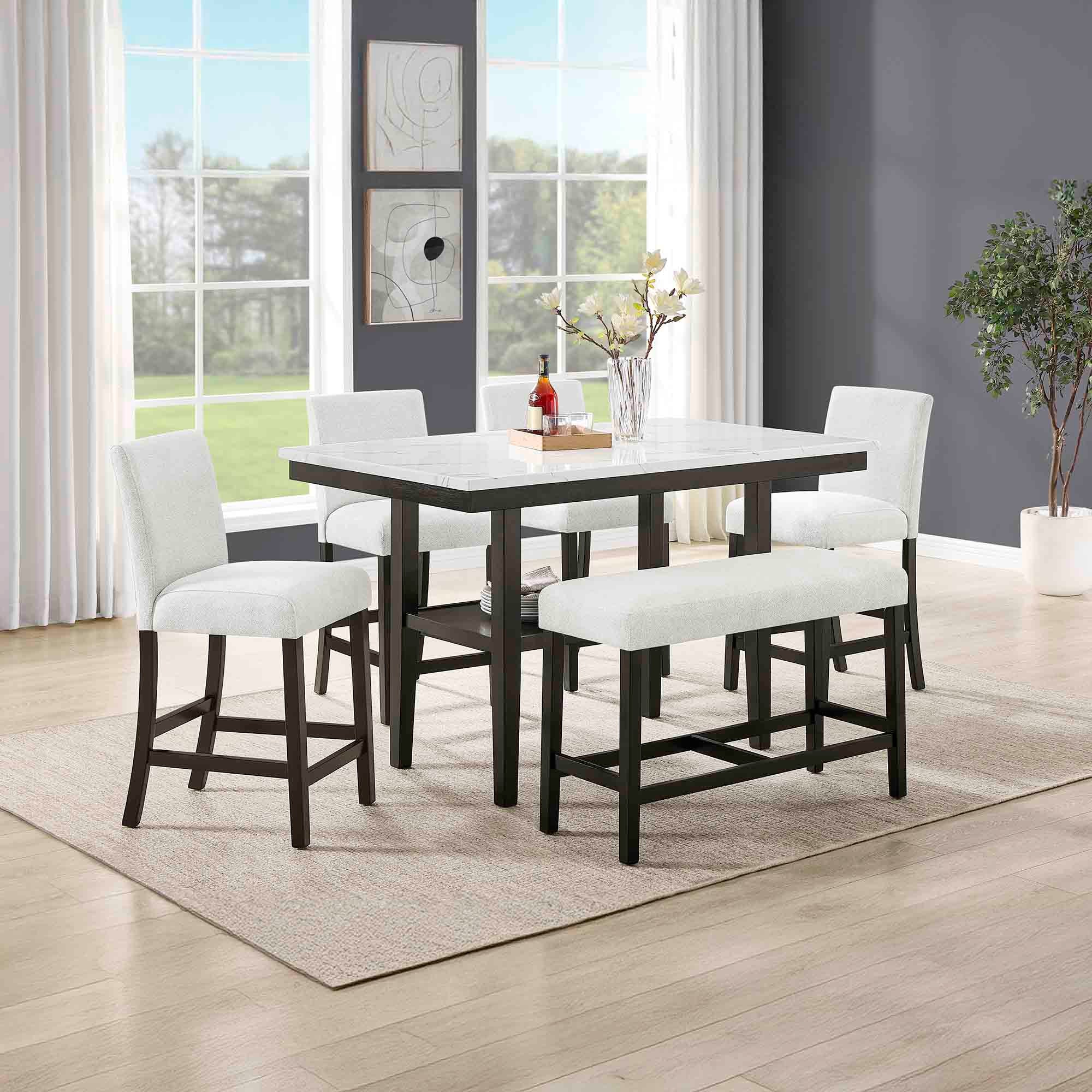 Carissa 6 Pc Dining Set w/Storage Shelf