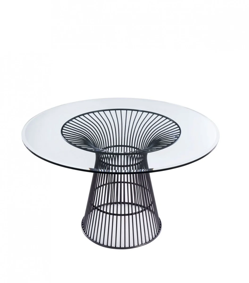 Chandler Modern Round Glass & Black Stainless Steel Dining Set - Image 3