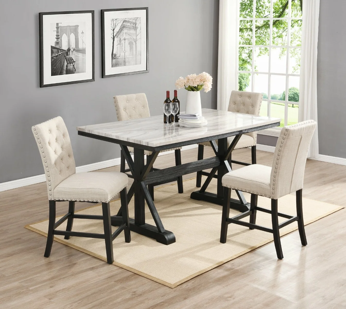 Chino 6 Pc Dining Set - Beige Linen Chairs - Image 3