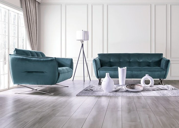 Civellutino Teal Velvet-Like Sofa Collection