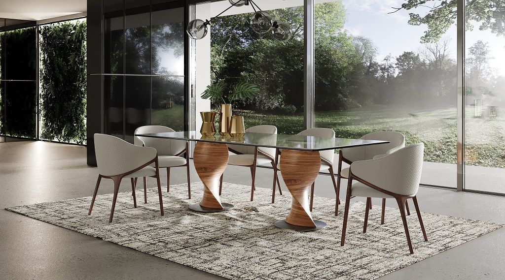 Cleveland Glass & Walnut Contemporary Dining Set - Image 2