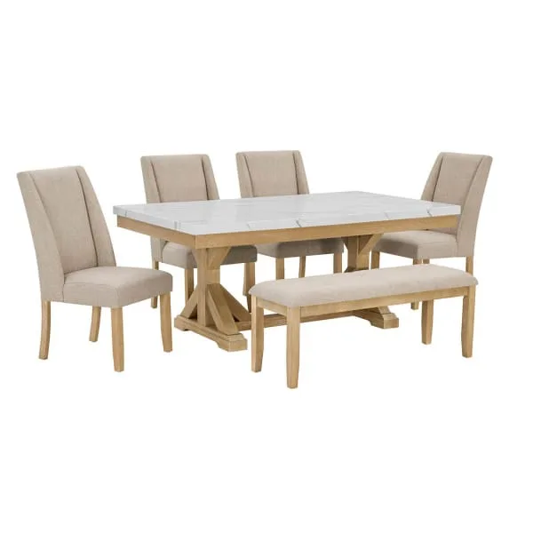 D521 White Marble 6 Pc Dining Set - Image 2