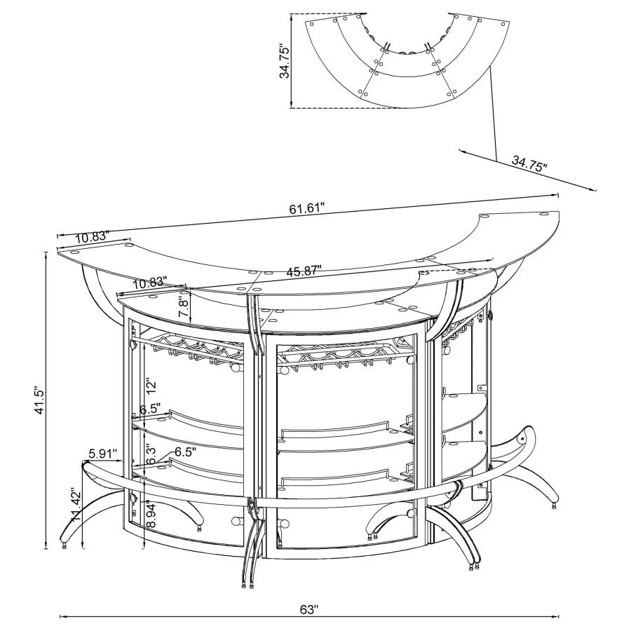 Dallas 3 Pc Free Standing Bar - Silver or Black - Image 9
