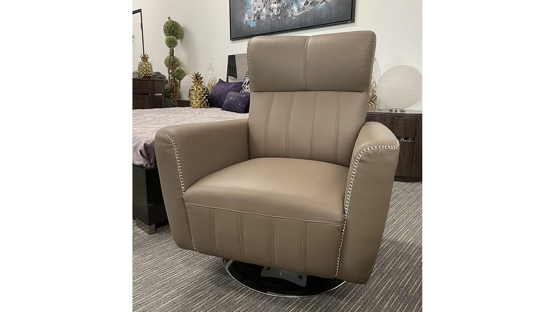 Dark Tan EK-CH538 Genuine Leather Cowhide Swivel Chair - Image 2