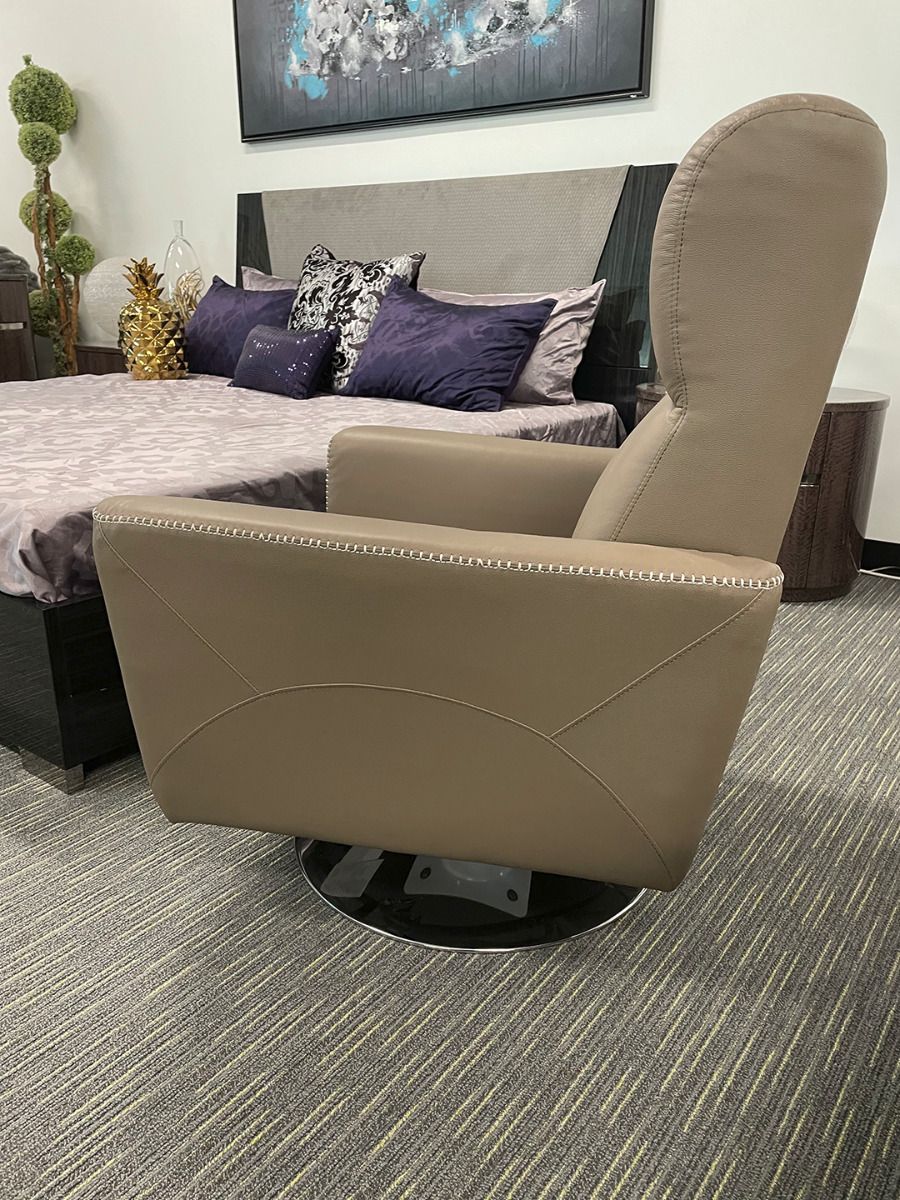 Dark Tan EK-CH538 Genuine Leather Cowhide Swivel Chair - Image 3