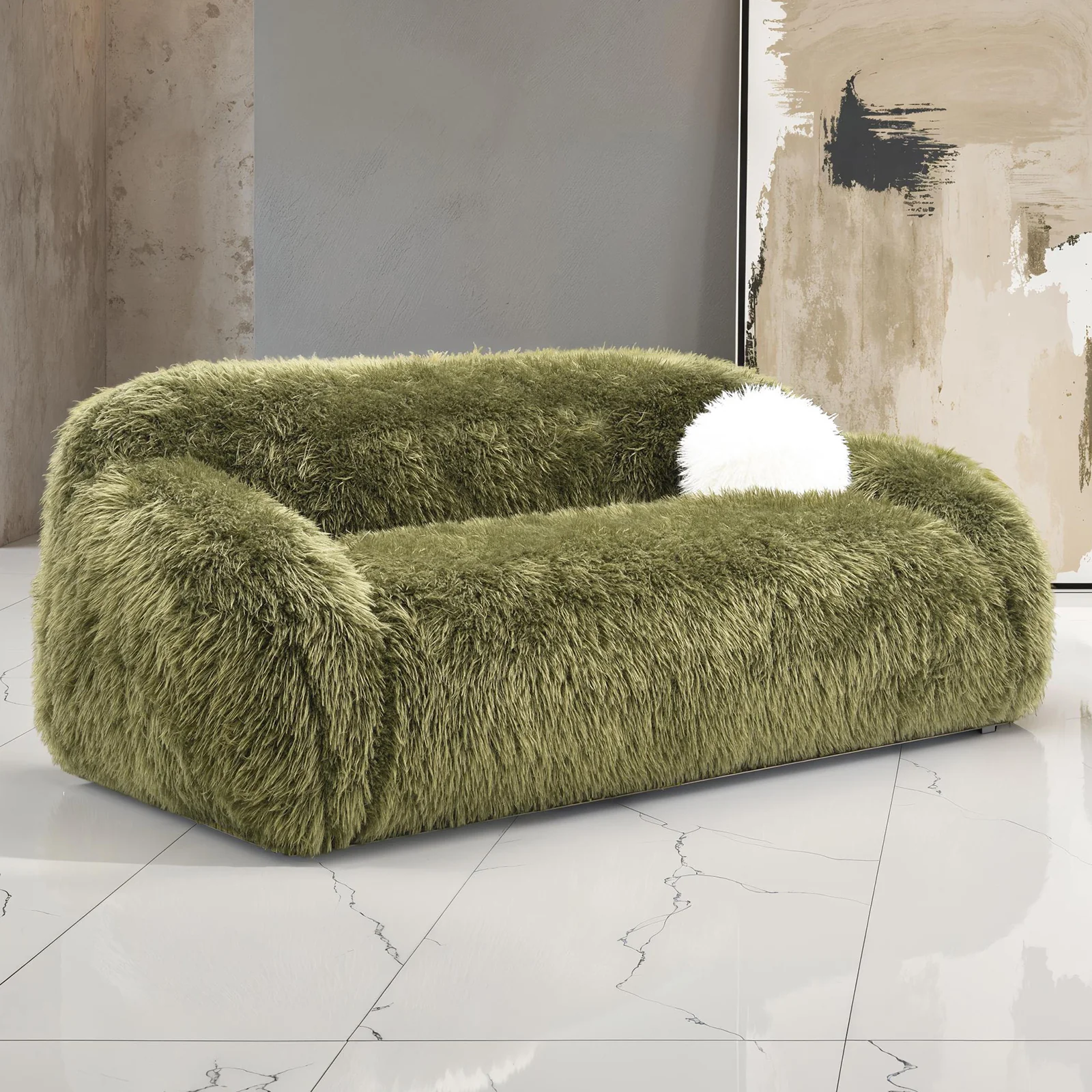 Darwen 2 Pc Faux Fur Sofa Set - Green - Image 2