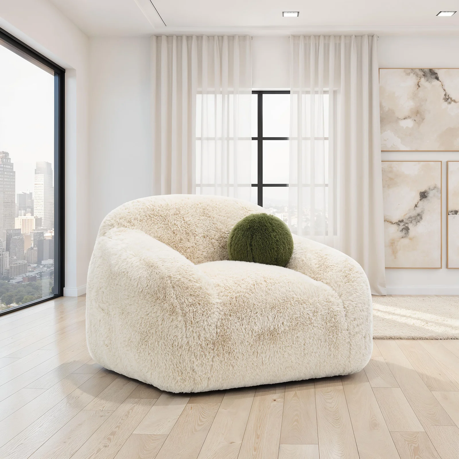 Darwen Sand Faux Fur Swivel Chair - Image 2