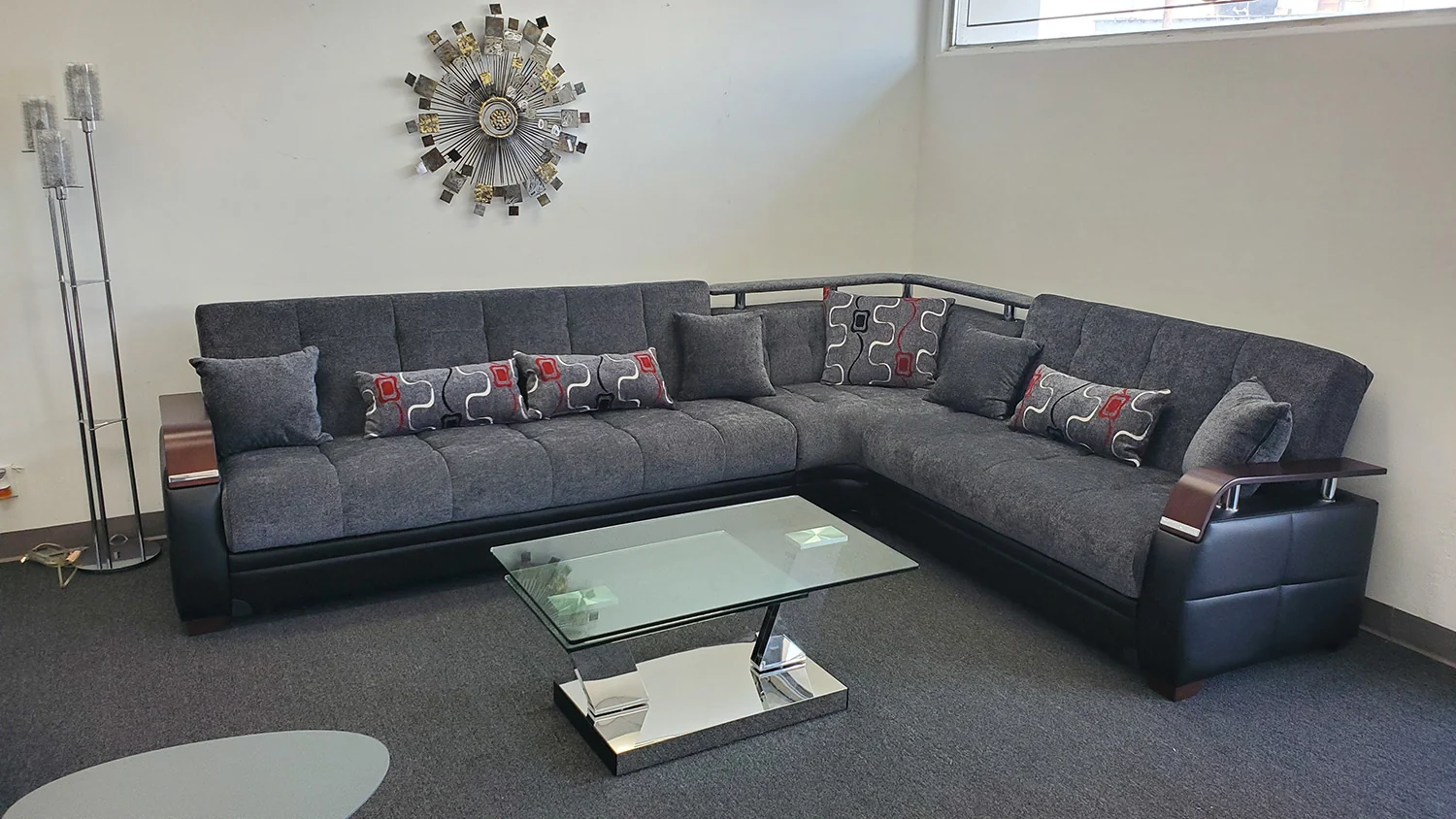 Dogal Convertible Sectional - Gray Fabric - Image 4