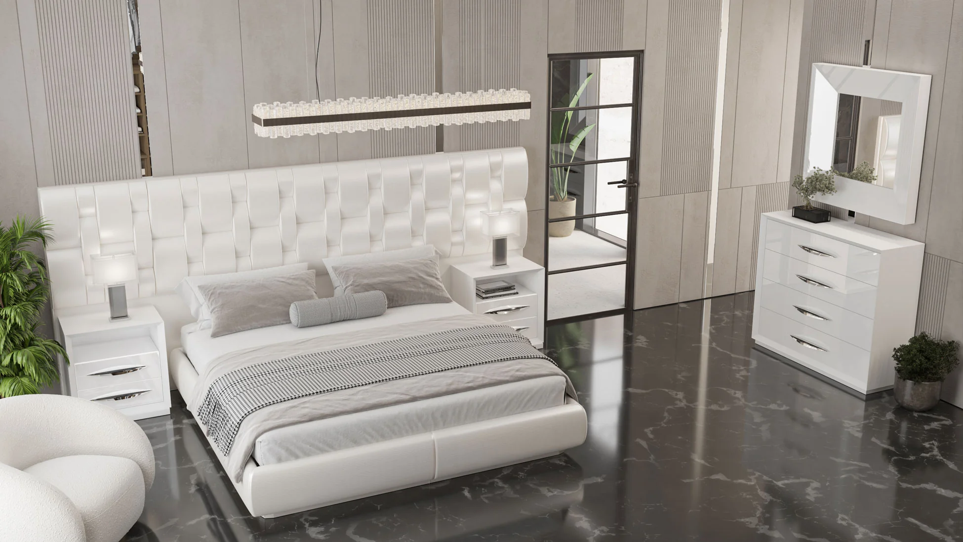 Emporio 5 Pc Wall Bedroom Collection - White Finish - Image 2