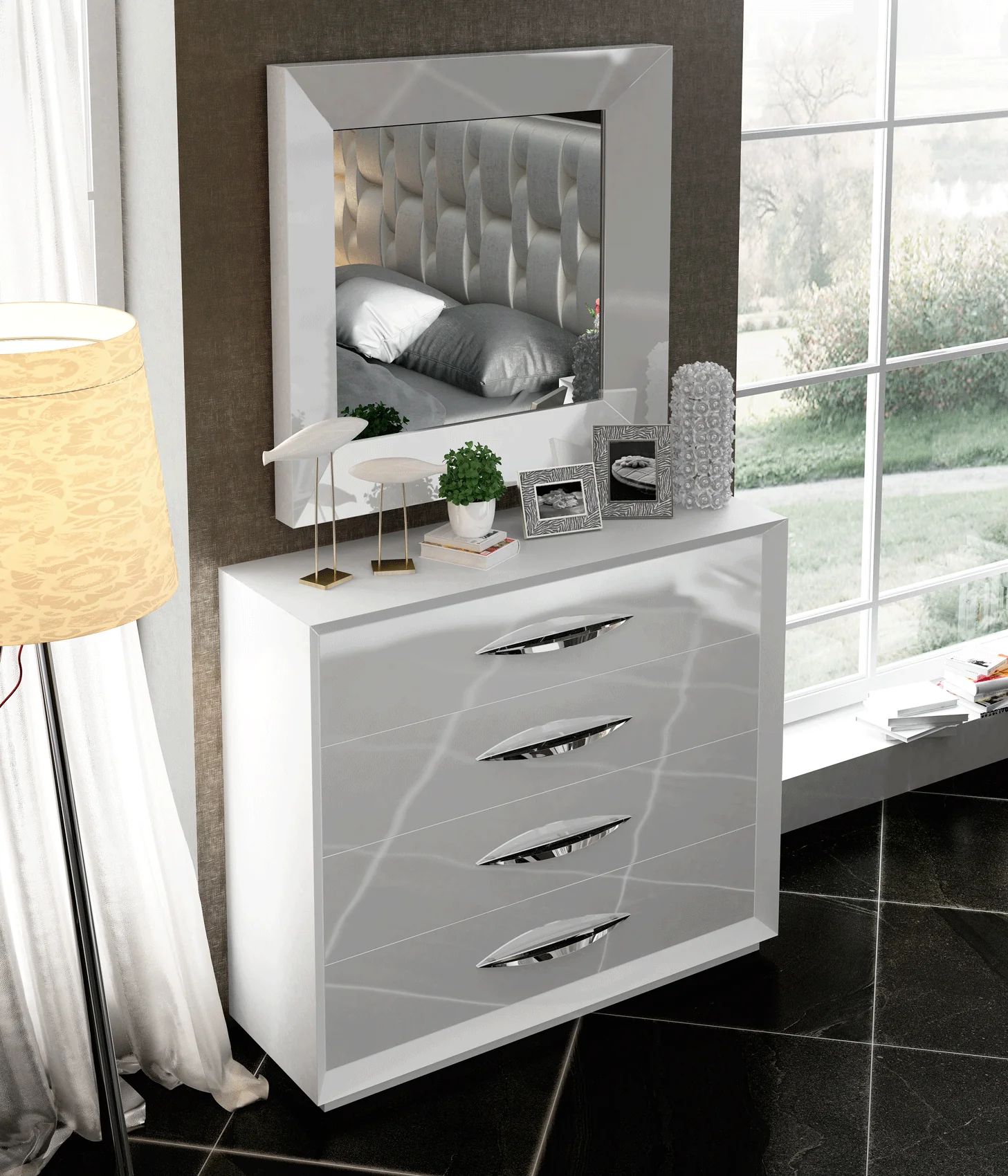 Emporio 5 Pc Wall Bedroom Collection - White Finish - Image 6