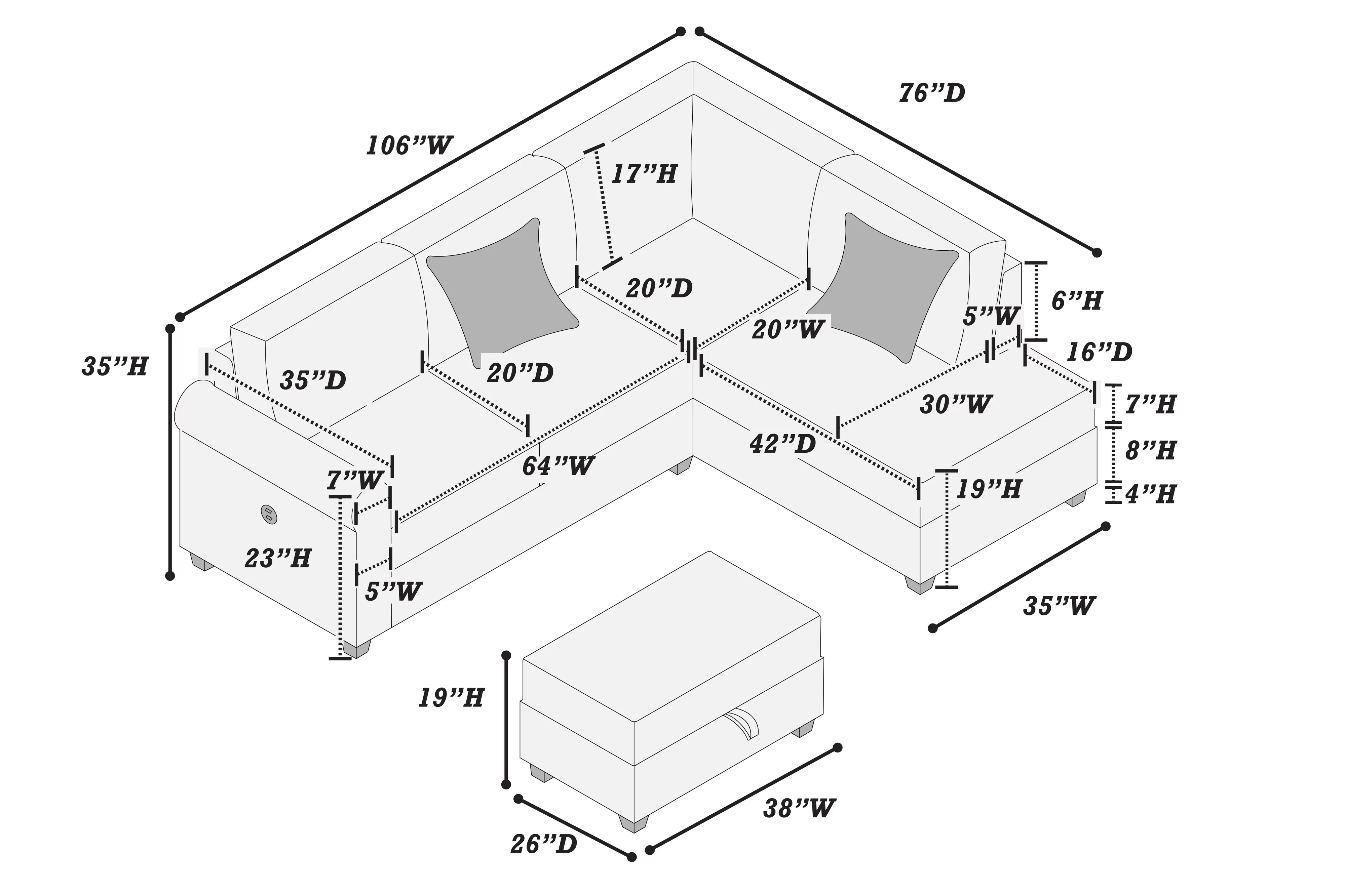 F8301 Fog Corduroy 3 Pc Sectional - Image 3