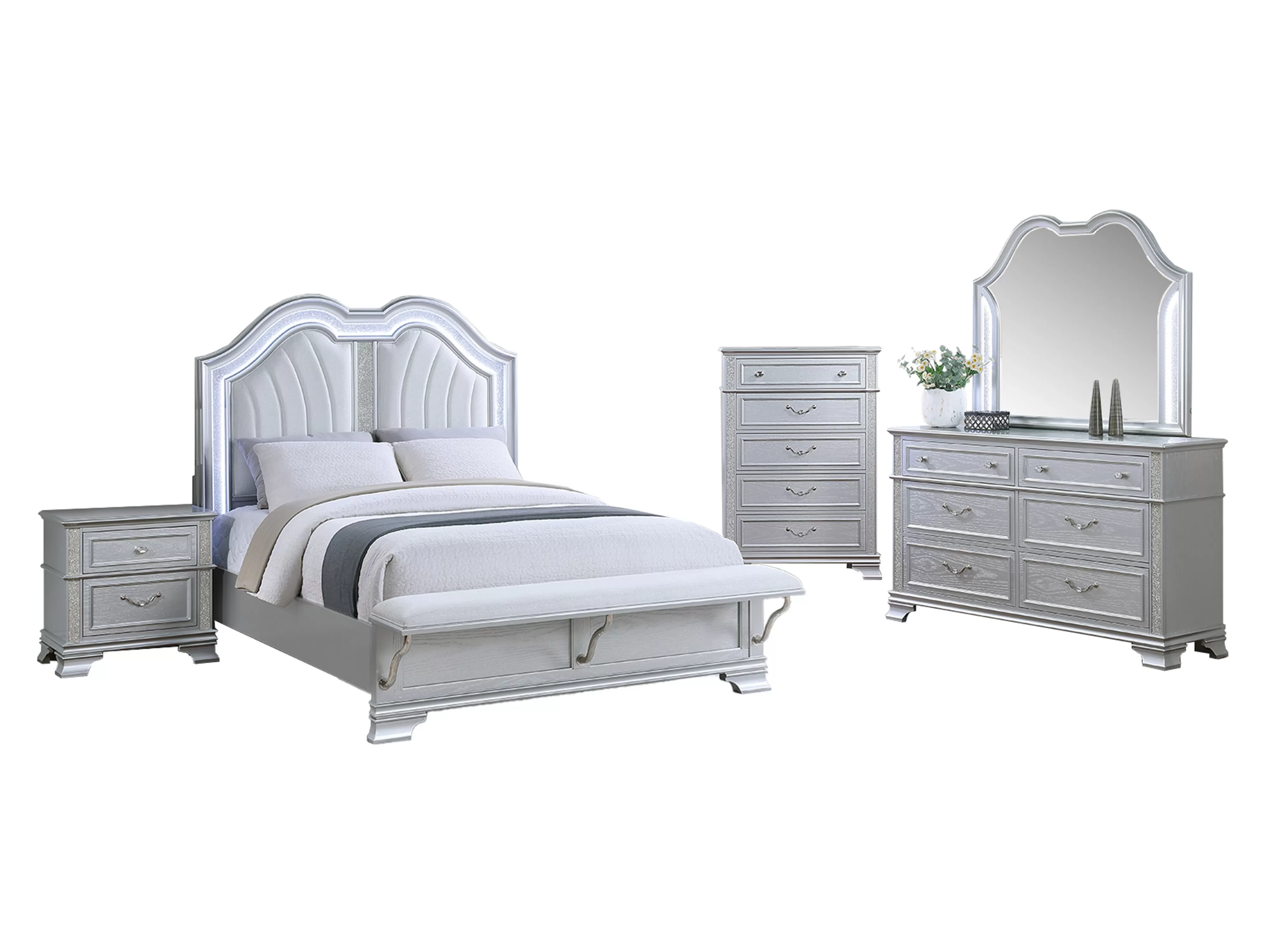 F9671 Gray 4 Pc Bedroom Set w/LED Headboard - Image 2