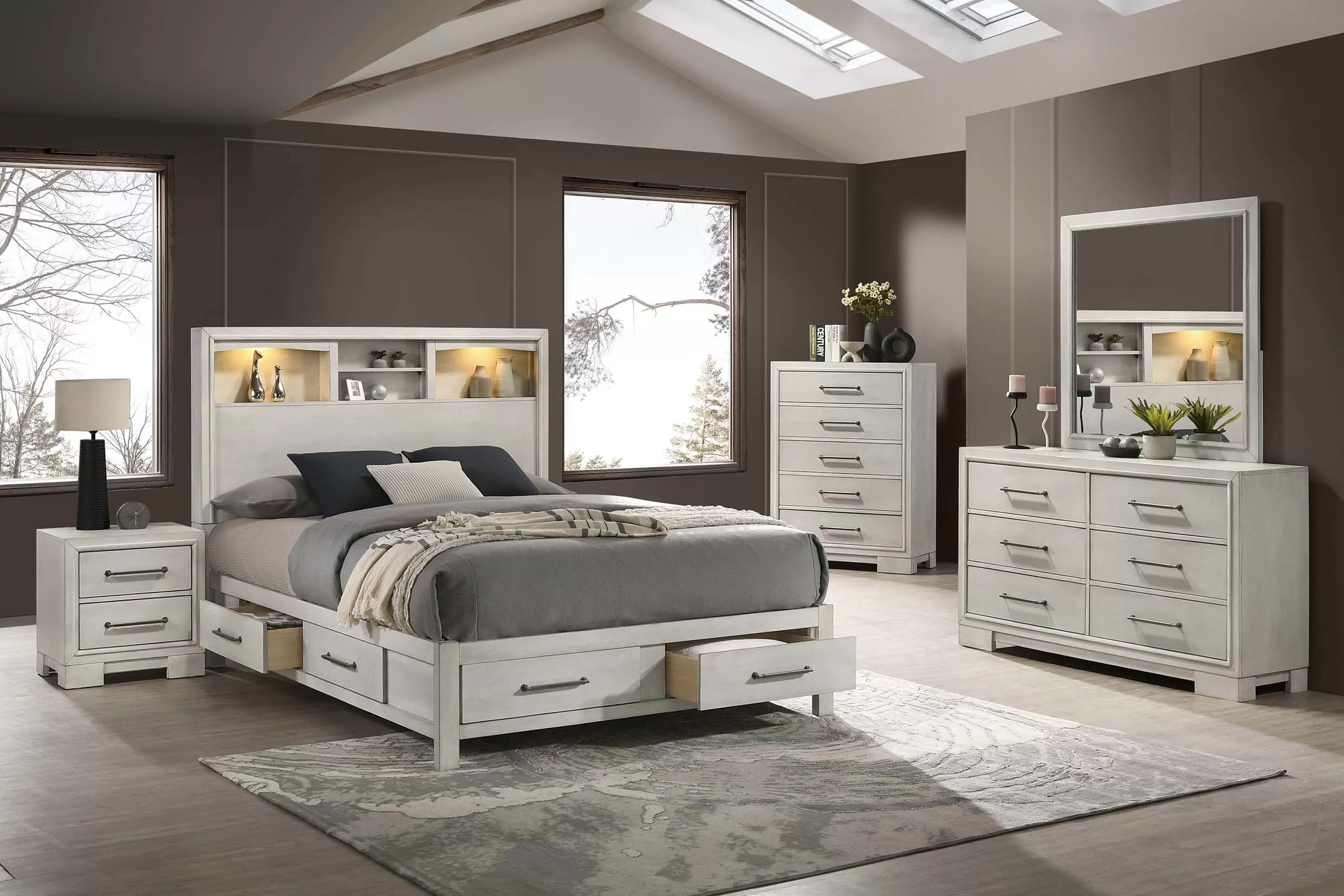 F9674 King Platform Bed Set w/ Built-In LED Lights