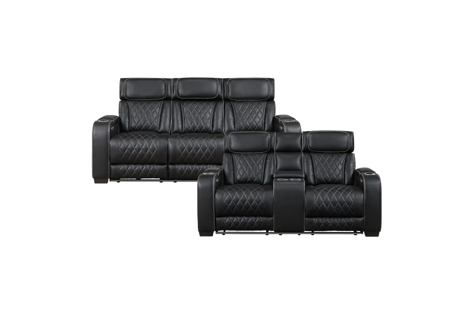 Fairway Black 2 Pc Living Room Set - Power Recliners - Image 3