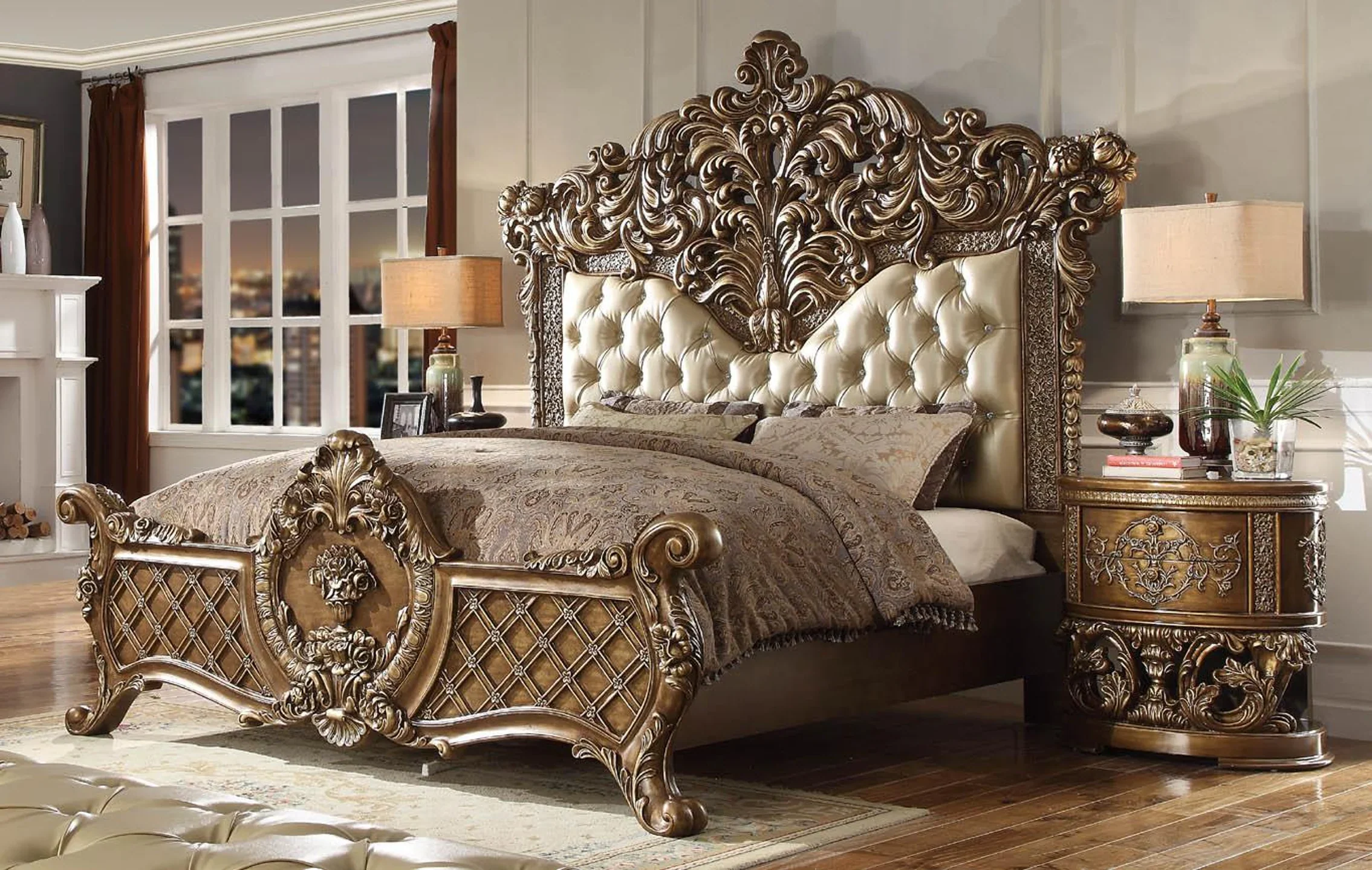 Homey Design HD-8018 Gold Bedroom Collection - Image 2