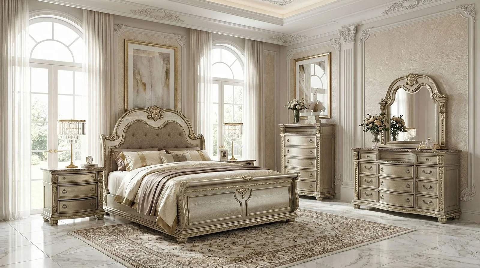 Fromberg Gold Champagne 4 Pc Bedroom Set