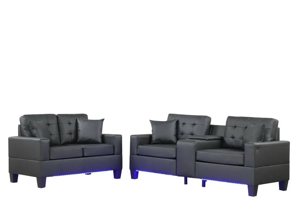 Genesis 84513-2 Black PVC Fabric Sofa Loveseat - Image 2