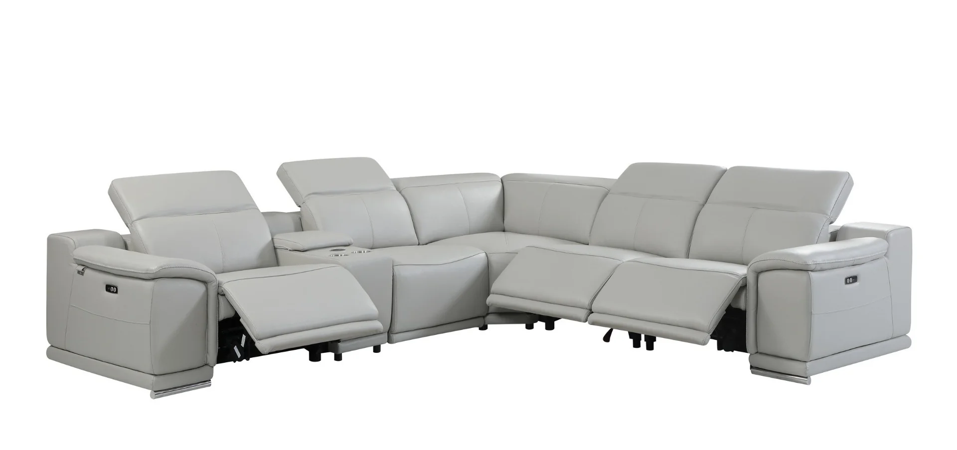 Global 9762 Genoa 6 Pc Power Sectional - Light Grey - Image 3