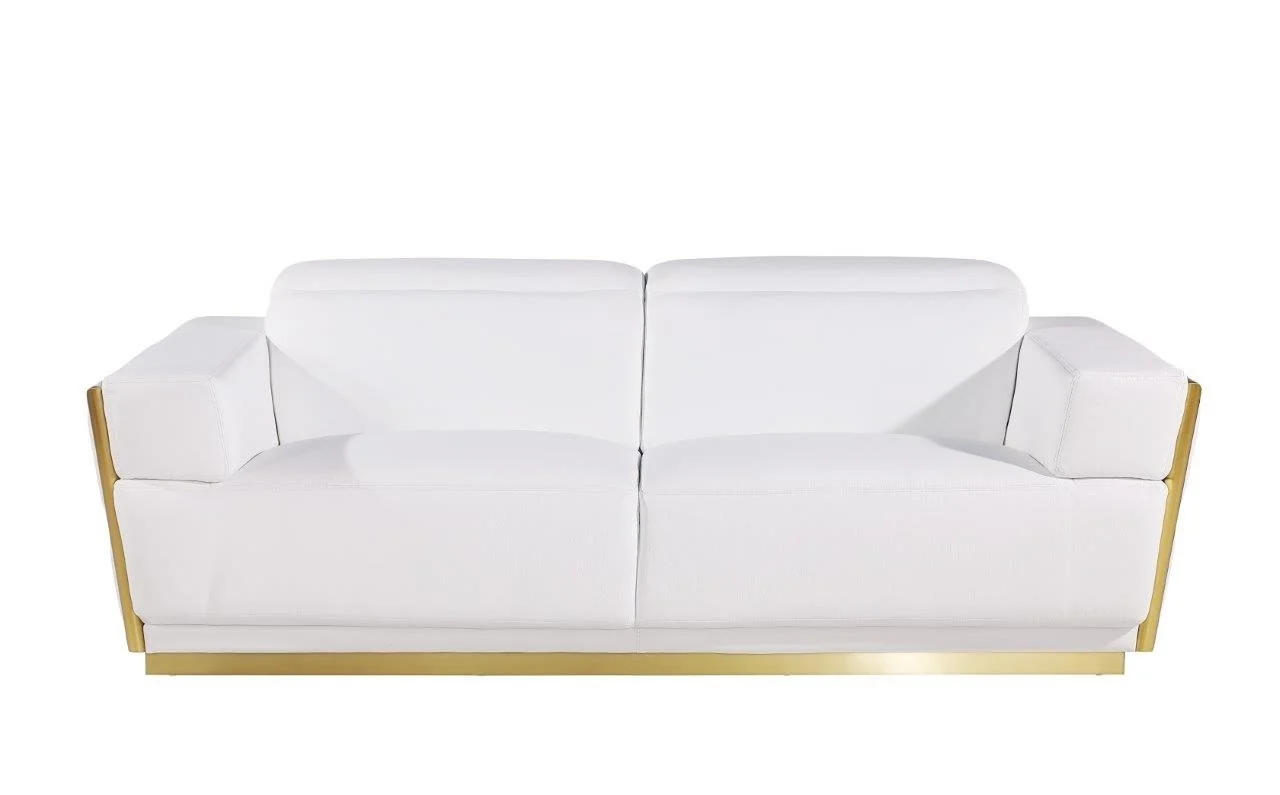 Global United 1111 White Top Grain Italian Leather Sofa Set - Image 3