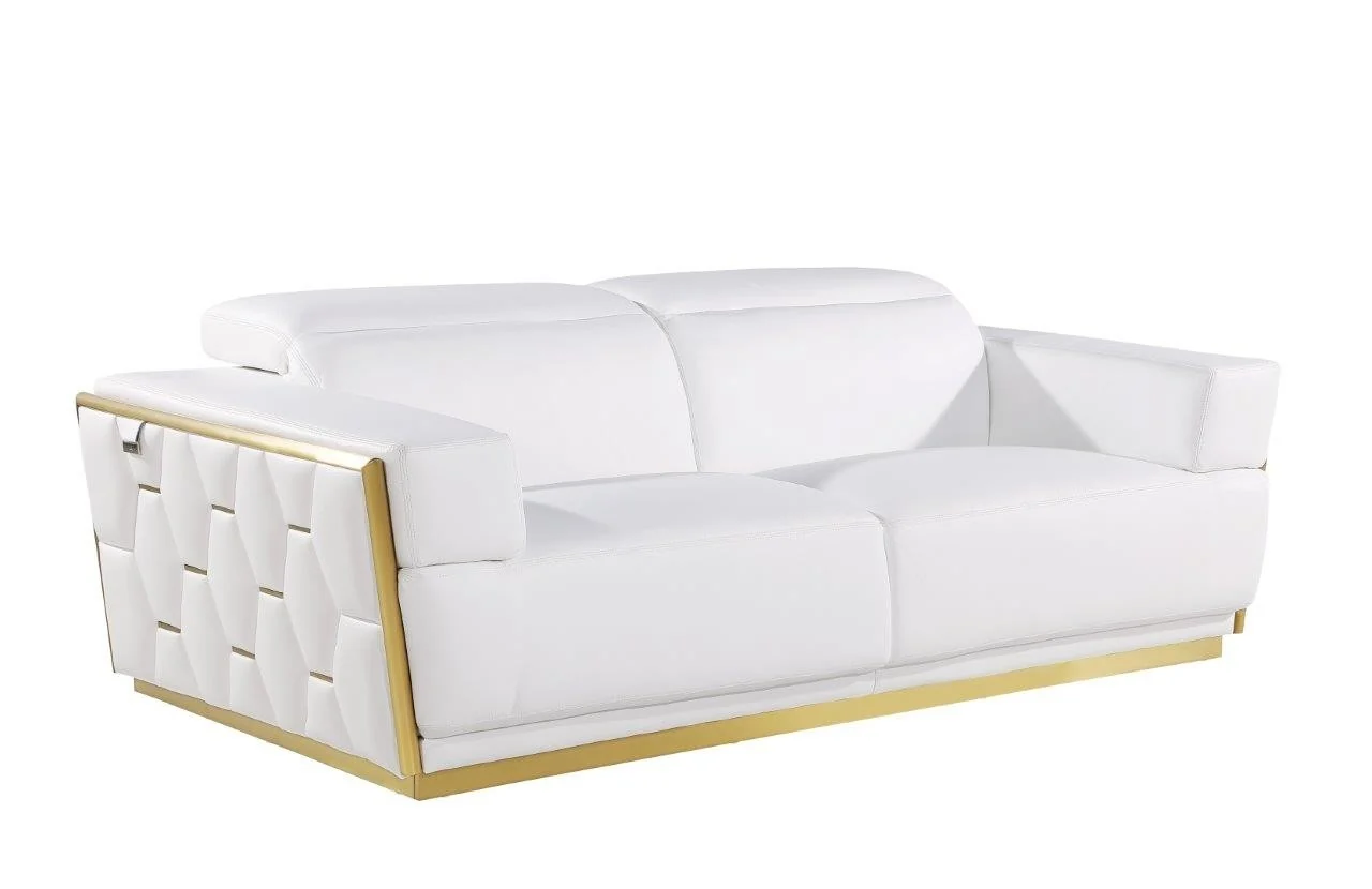 Global United 1111 White Top Grain Italian Leather Sofa Set - Image 4