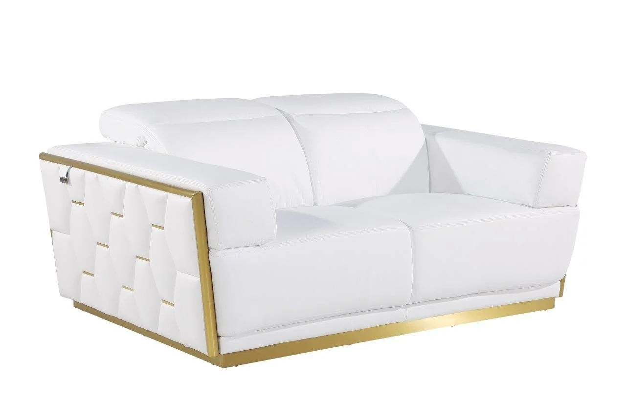 Global United 1111 White Top Grain Italian Leather Sofa Set - Image 9