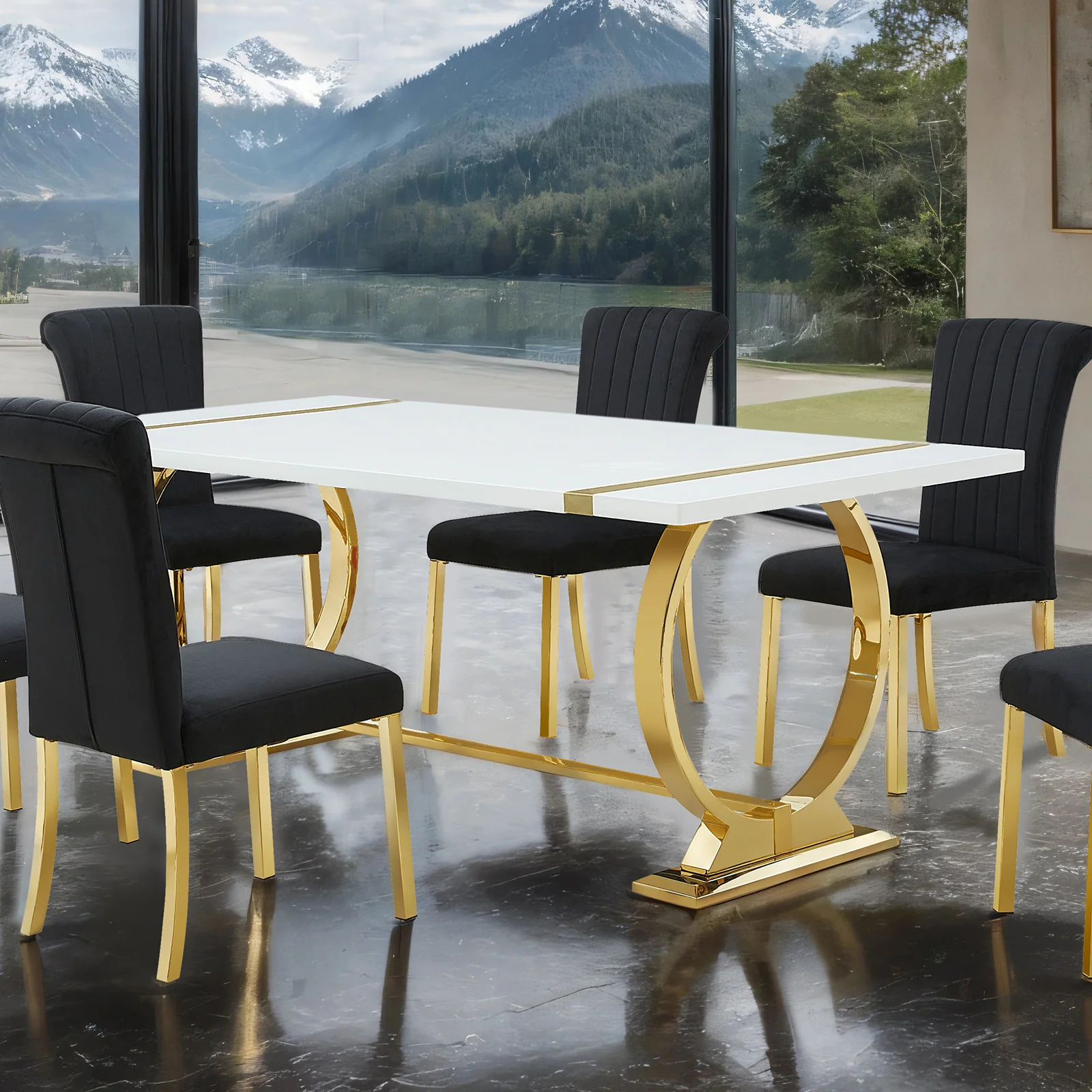 Halbaek Gold Black 7 Pc Dining Set - Image 2