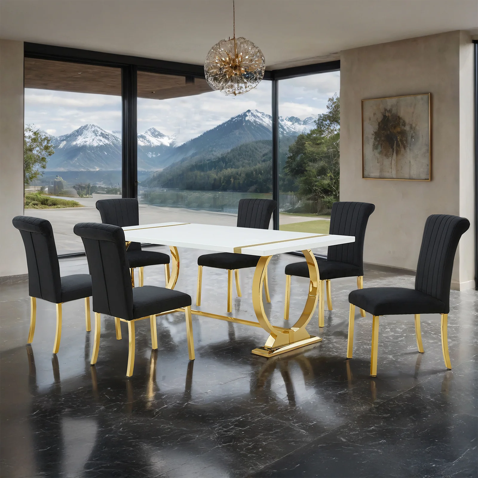 Halbaek Gold Black 7 Pc Dining Set - Image 3
