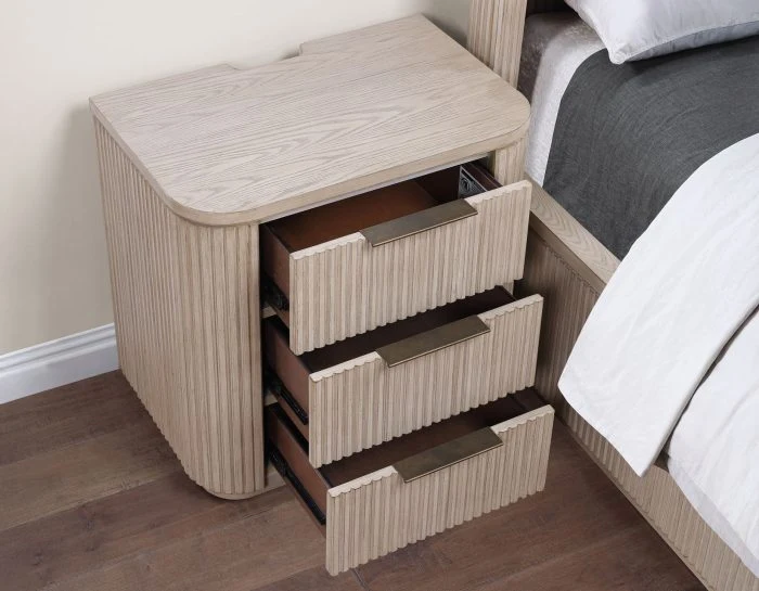 Henry Reeded 3-Drawer Nightstand - Tan Finish - Image 4