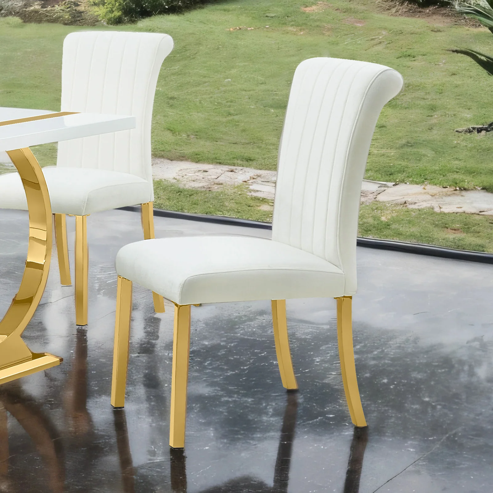 Holstebro 5 Pc Gold White Dining Set - Image 3