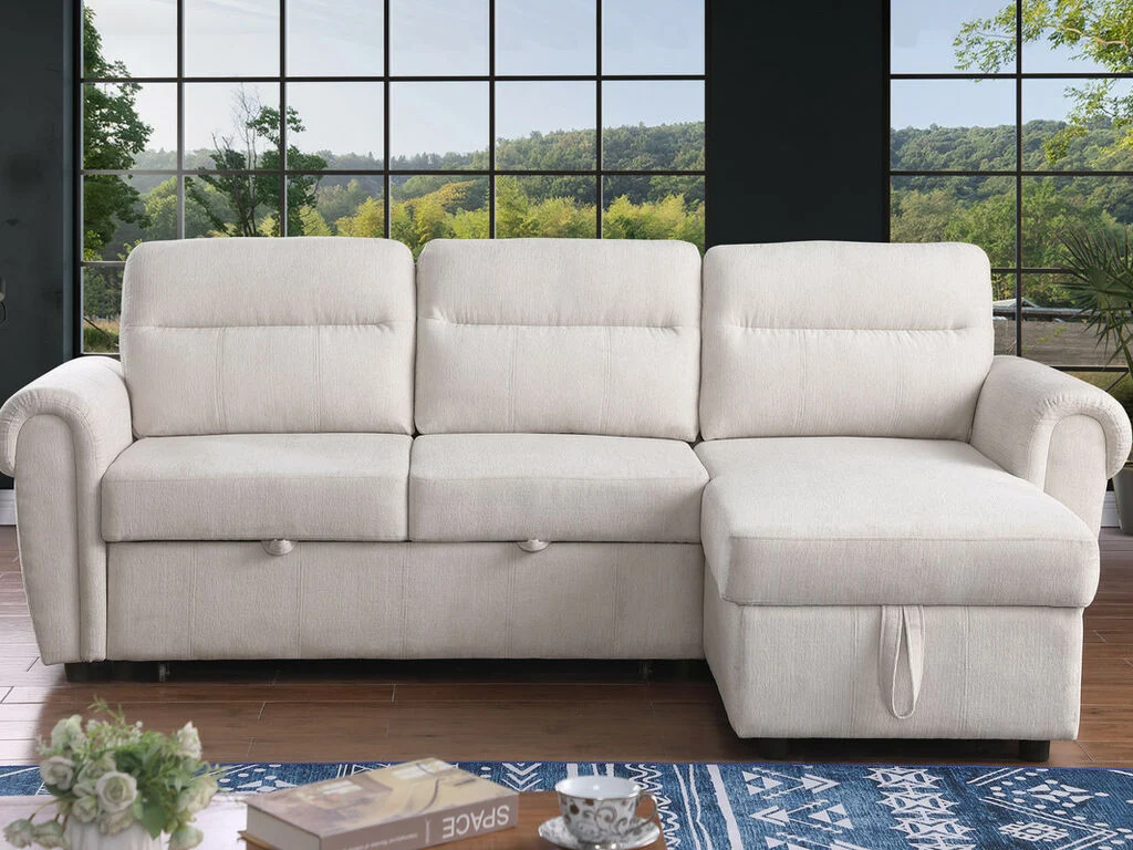 Hugo Beige Chenille Reversible Sleeper Sectional 89112CWH - Image 4