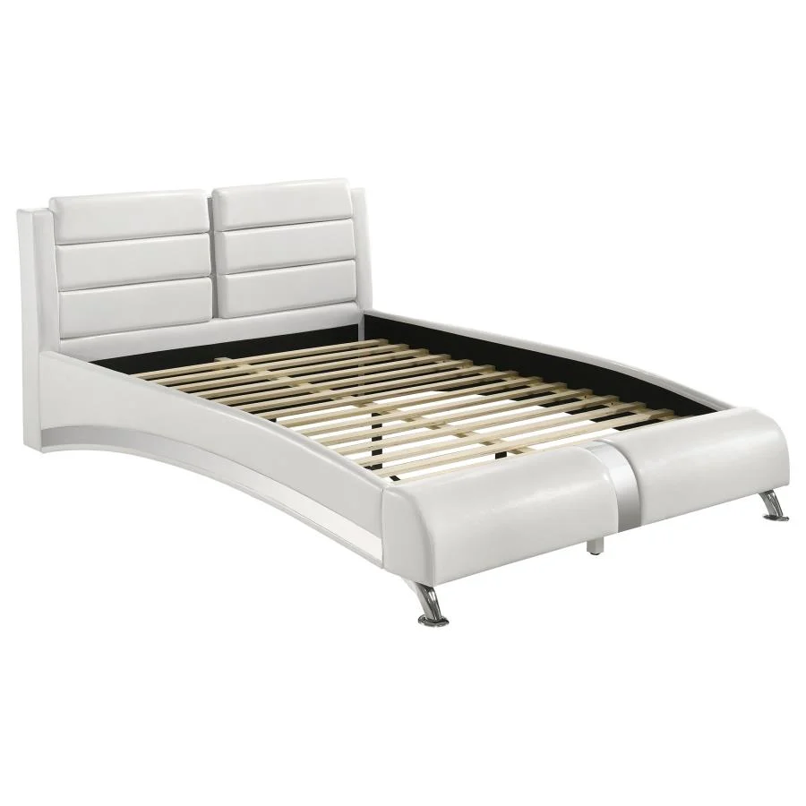 Jeremaine White Leatherette Bed - Chrome Accents - Image 2