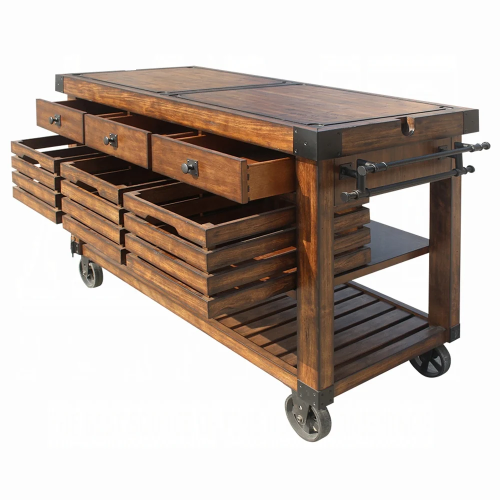 Kaif 98184 Distressed Chestnut Kitchen Cart - Image 6